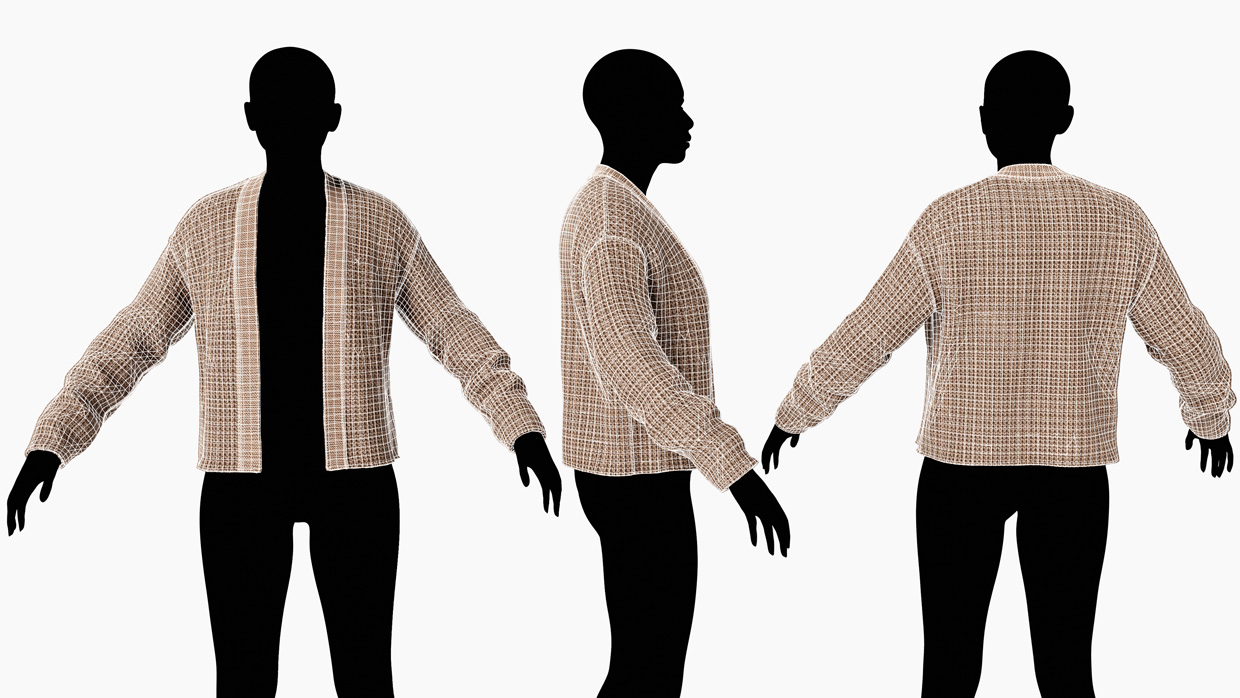 Wireframe preview of female cardigan 3D models with detailed geometry